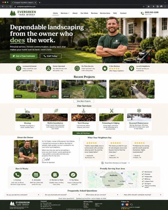 Evergreen Yard Works — landscaping website example