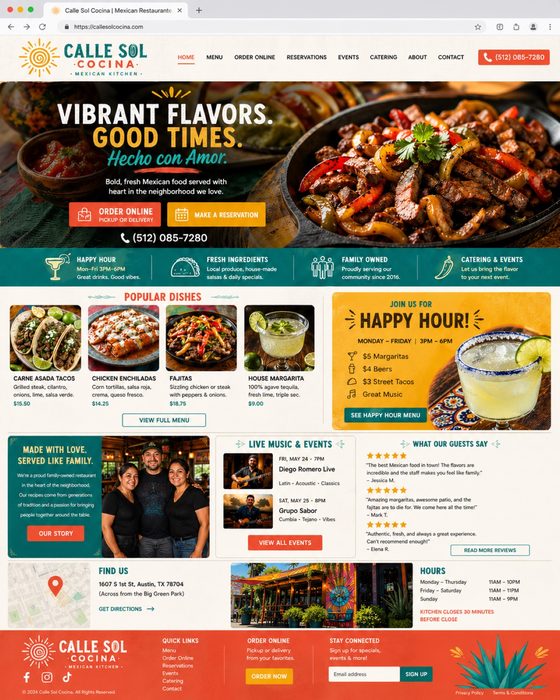Calle Sol Cocina — restaurant website example